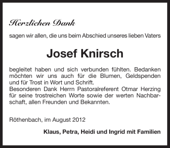 Traueranzeige von Josef Knirsch von Pegnitz-Zeitung